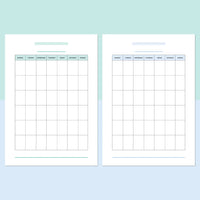 A5 Blank Monthly Calendar Template - Teal and Light Blue