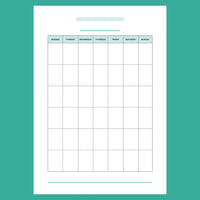 A5 Blank Monthly Calendar Template - Version 1 Full Page View