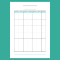 A5 Blank Monthly Calendar Template - Version 2 Full Page View