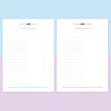 A5 Half Page Notes Template - Aqua and Light Purple