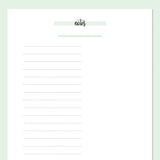 A5 Half Page Notes Template - Green