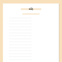 A5 Half Page Notes Template - Orange