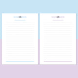 A5 Lined Notes Template - Aqua and Light Purple