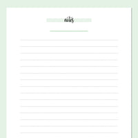 A5 Lined Notes Template - Green