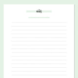 A5 Lined Notes Template - Green