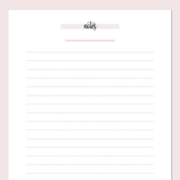 A5 Lined Notes Template - Pink