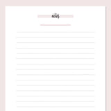 A5 Lined Notes Template - Pink