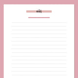 A5 Lined Notes Template - Red