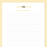 A5 Lined Notes Template - Yellow