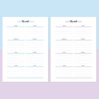 A5 Weekly Notes Template - Aqua and Light Purple