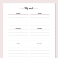 Week Chart For Note A5 Weekly Notes Template | Printable PDF | Instant Download – Plan ...