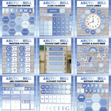 Blue classroom decor pack for teachers - printable affirmation station, calendar, clock labels, fractions, drawer labels, accents, alphabet posters and birthday display