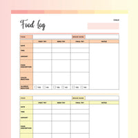 Baby Food Log Template - Flame