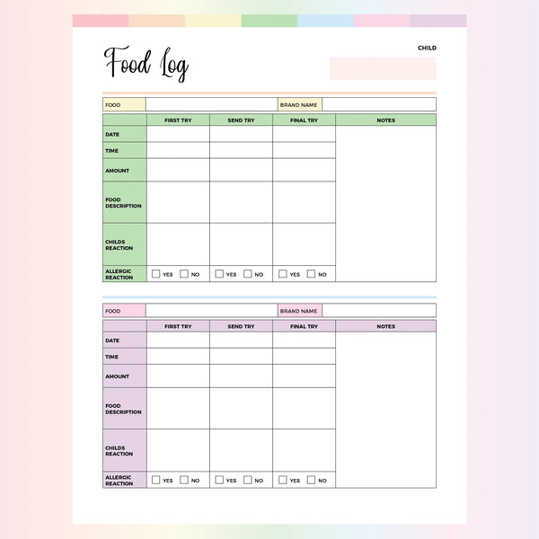 Baby Food Log Template A4 US Letter Sizes Instant Download baby-food-log-template-a4-us-letter-sizes-instant-download