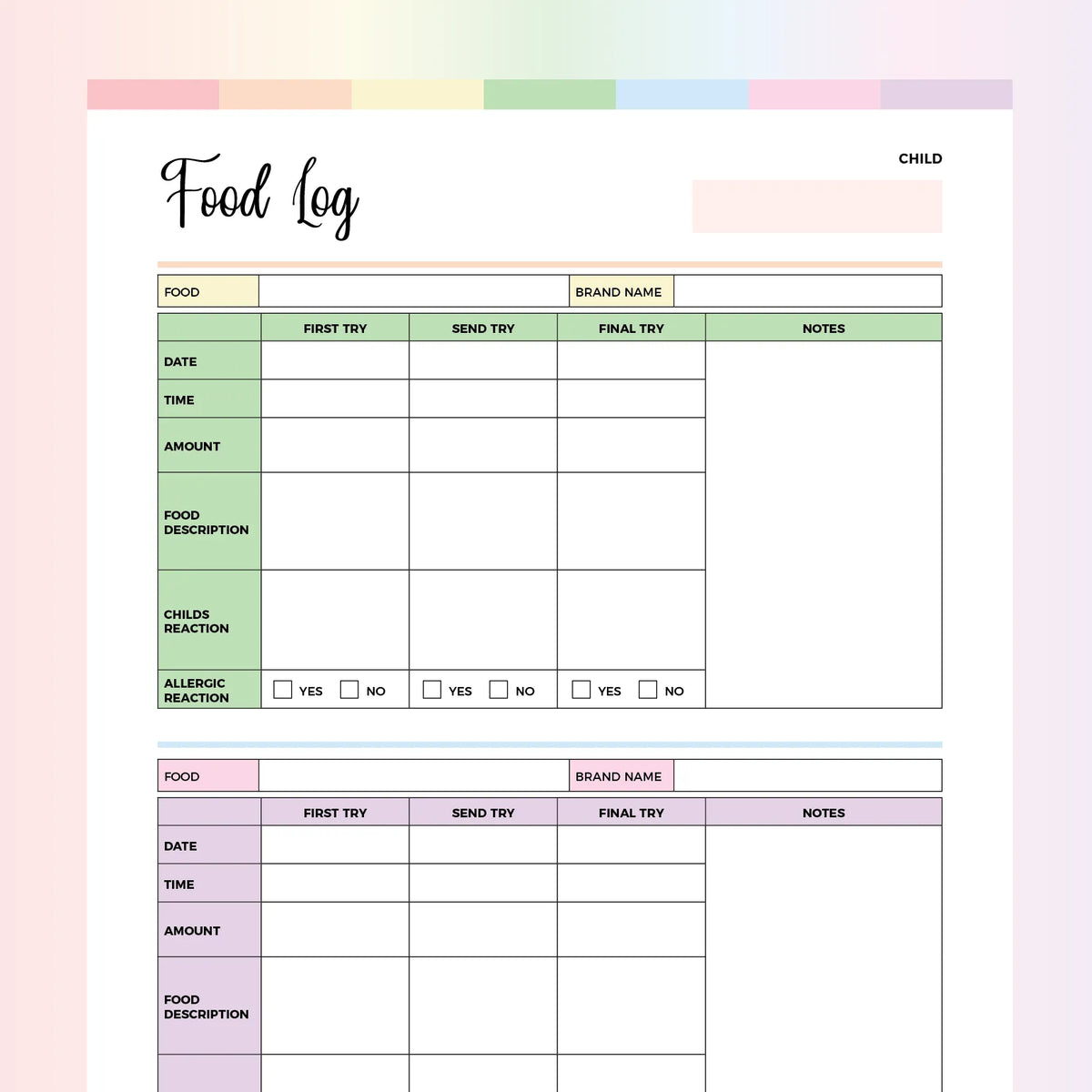 Baby Food Log Template A4 US Letter Sizes Instant Download baby-food-log-template-a4-us-letter-sizes-instant-download