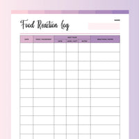 Baby Food Reaction Template - Fruity