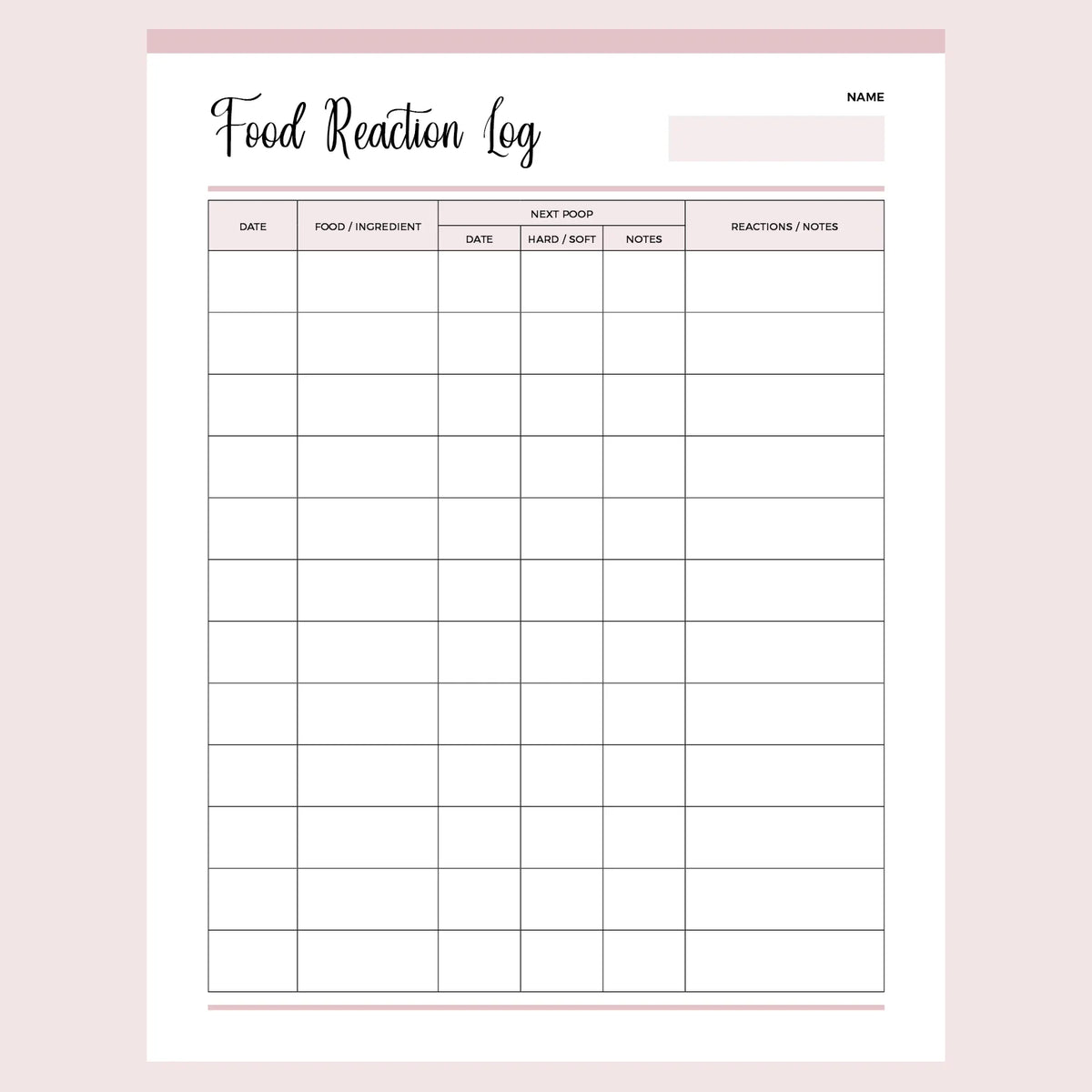 Baby Food Reactions Log | A4 & US Letter Sizes | Instant Download ...