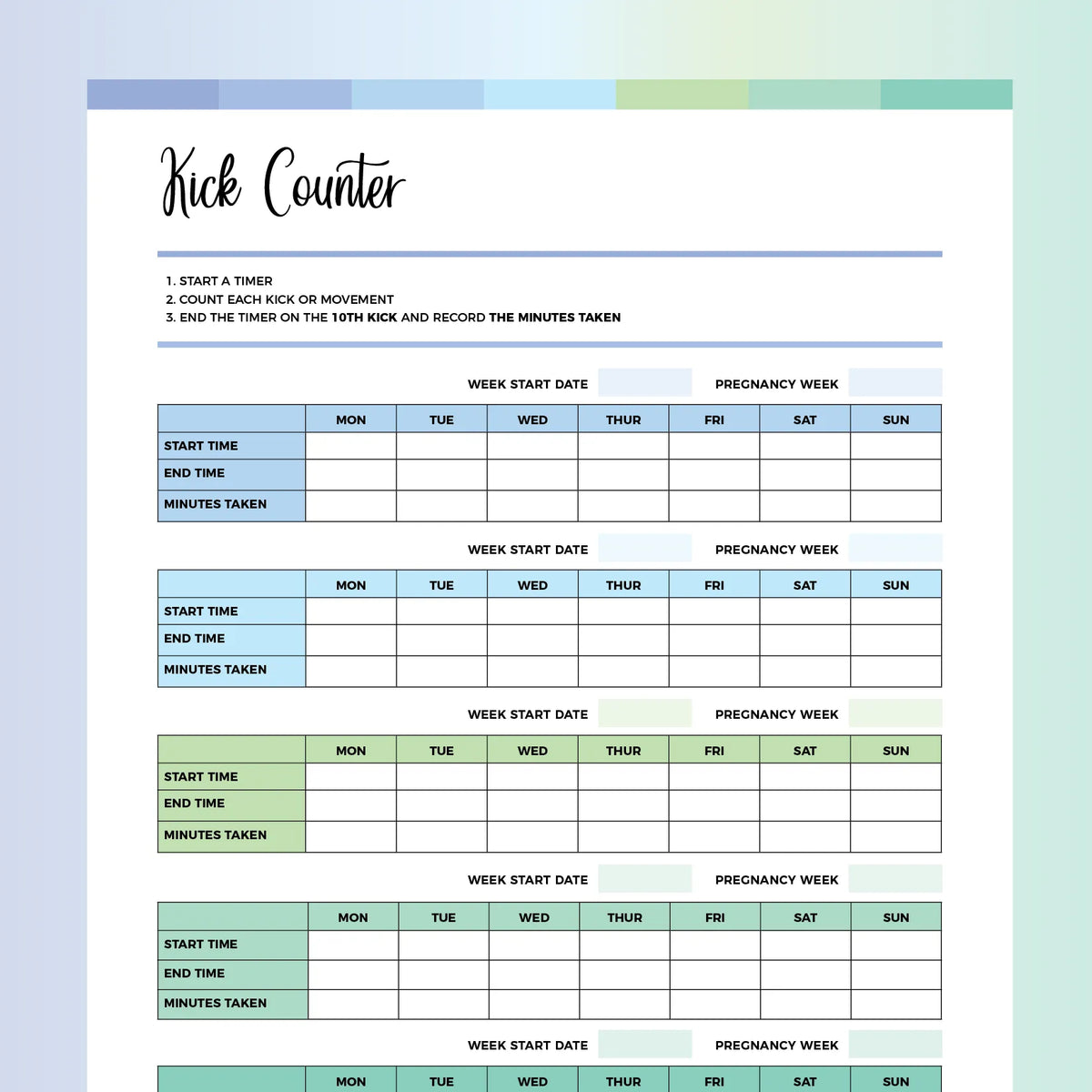 Baby Kick Counter Chart | A4 & US Letter Sizes | Instant Download ...