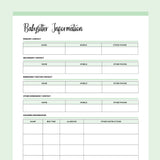 Baby Sitter Information Page - Green