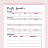 Baby Sitter Information Page - Pink
