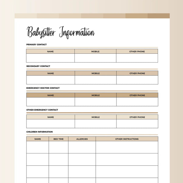 Babysitter Information Sheet Template | A4 & US Letter Sizes | Instant Download Printable – Plan Print Land babysitter-information-sheet-template-a4-us-letter-sizes-instant-download-printable-plan-print-land