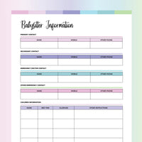 Babysitter Information Sheet Template - Bubblegum