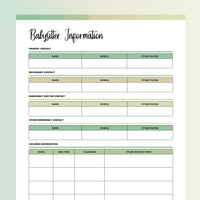 Babysitter Information Sheet Template - Forrest