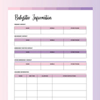 Babysitter Information Sheet Template - Fruity