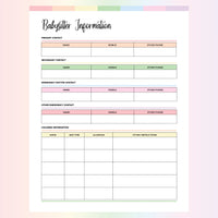 Babysitter Information Sheet Template
