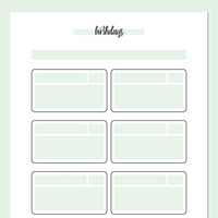 Birthday Tracker Journal Template - Green