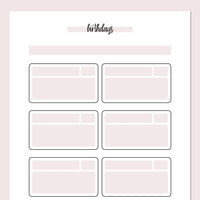 Birthday Tracker Journal Template - Pink