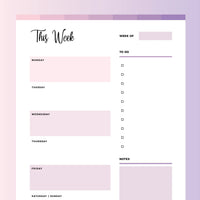 Blank Weekly Planner PDF - Bubblegum Color Scheme