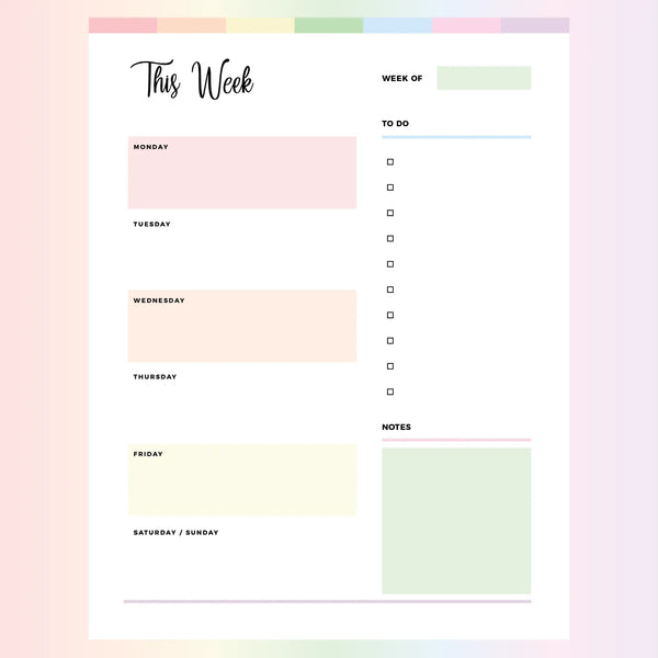 Blank Weekly Planner PDF - Page Overview