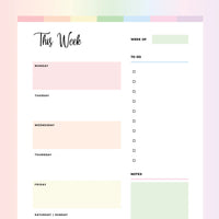 Blank Weekly Planner PDF - Rainbow Color Scheme