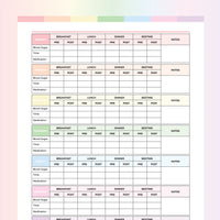 Blood Glucose Chart Printable - Rainbow