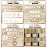 Neutral boho printable alphabet wall posters, make your own classroom banners, class birthday display and book bin labels