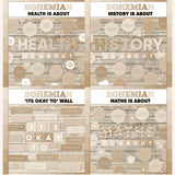 Neutral boho printable subject posters for health, history and maths with it's okay to classroom bulletin board
