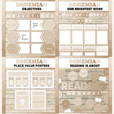 Neutral boho printable objectives bulletin board, our brightest work display, place value posters and reading is about subject poster