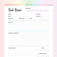 Book Review Printable - Rainbow