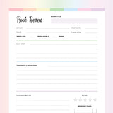 Book Review Printable - Rainbow