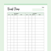 Breast Pump Log Template - Green