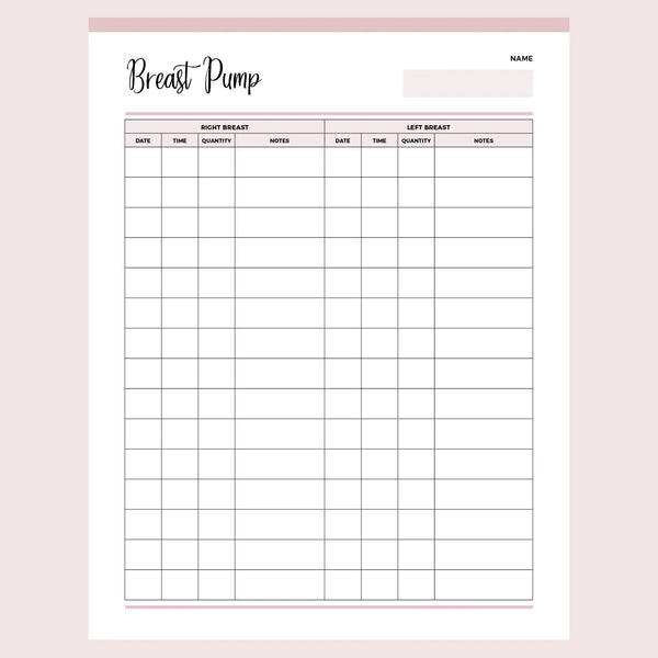 Breast Pump Log Template - Page Overview