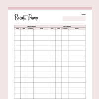 Breast Pump Log Template - Pink