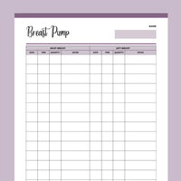 Breast Pump Log Template - Purple