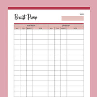 Breast Pumping Log Template - Red