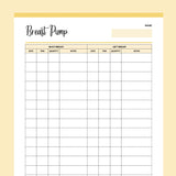 Breast Pumping Log Template - Yellow