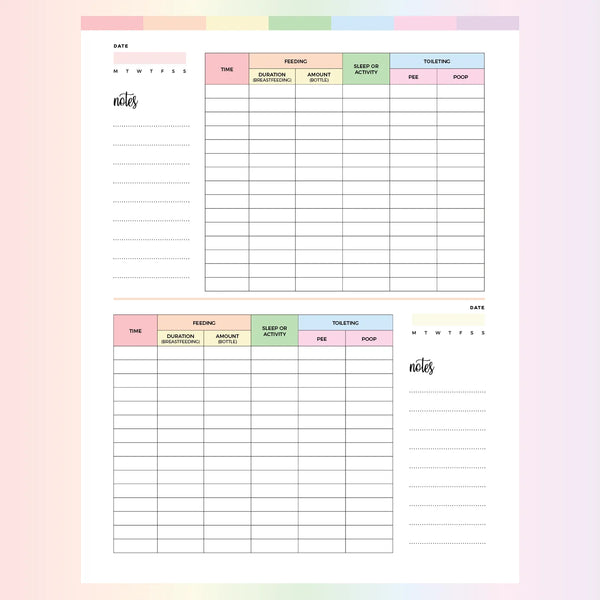 Breastfeeding Tracker Printable PDF - Page Overview