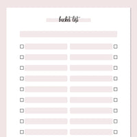 Bucket List Template - Pink