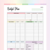 Budget Planner Printable - Rainbow
