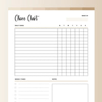 Chore Chart Template PDF - Bohemian Color Scheme
